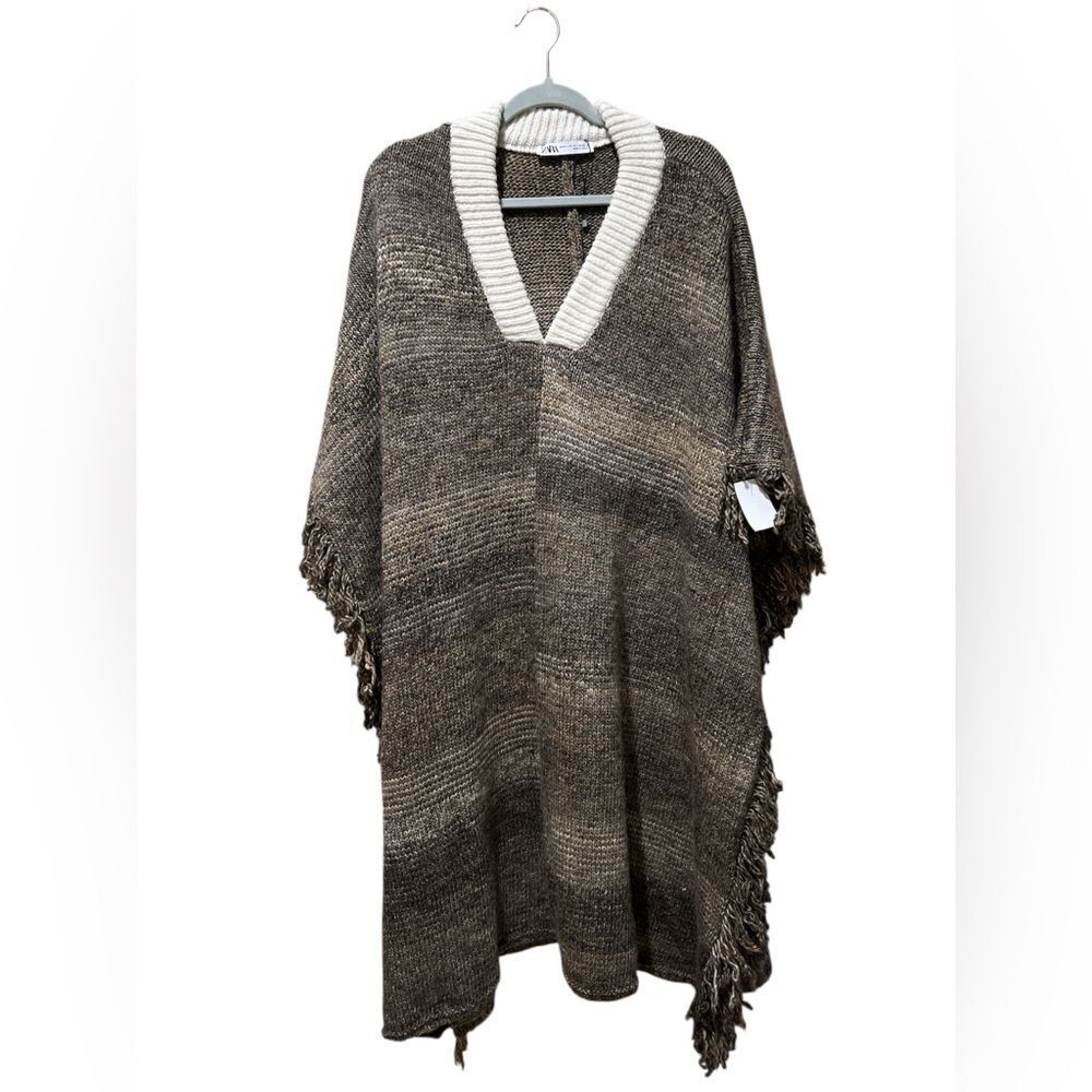 Zara Poncho Wrap Blanket Cape Coat Wool Alpaca blend Boho Western NWOT Large